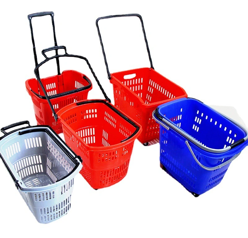 Plastic Shopping Basket with Wheels (JT-G02)