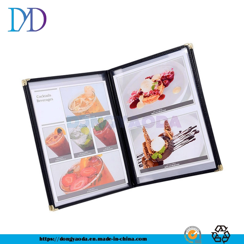 4-Page Metal Corner Transparent Plastic PVC A4 Menu Cover Restaurant