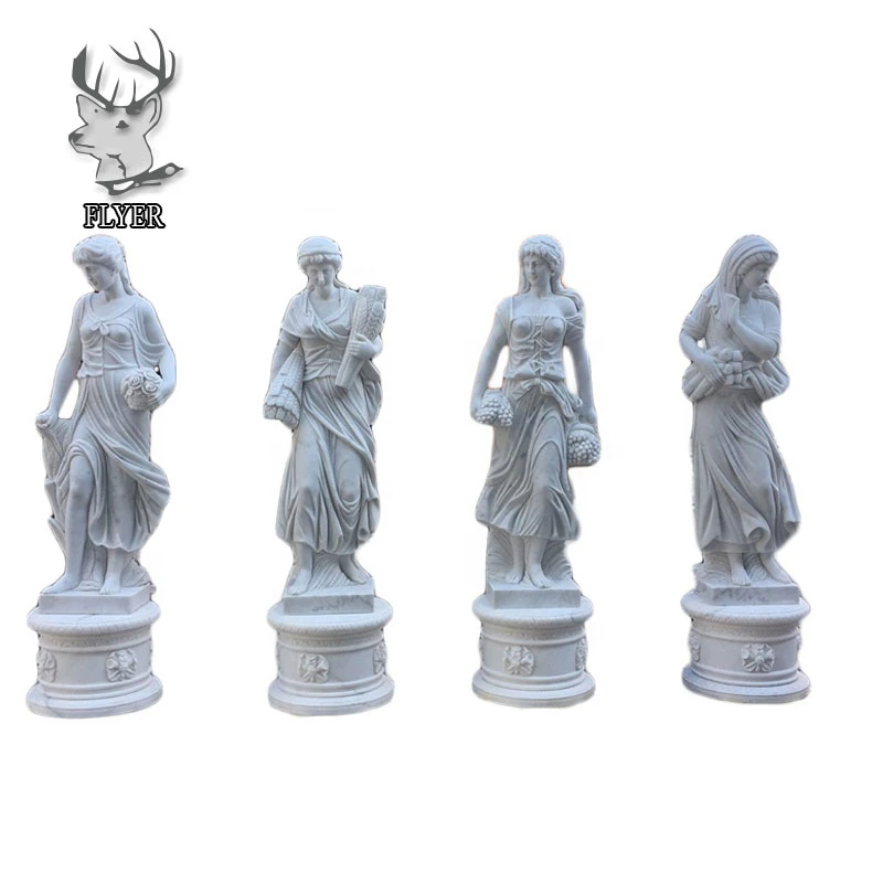 Garden Decoration Modern Hand Carved and Polished Natural Stone Standing Life Size Four Season Girl White Marble Statue