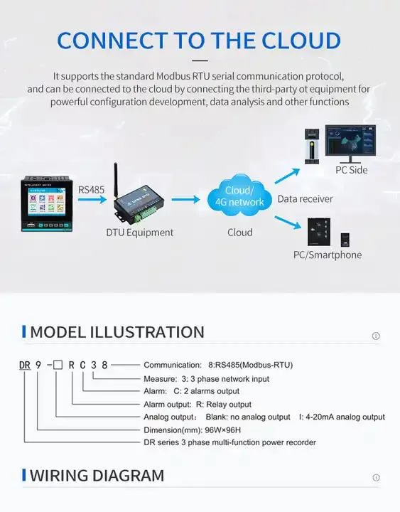 LCD Display Intelligent High Precision Multi-Function 3 Phase Recorder Power Meter with RS485