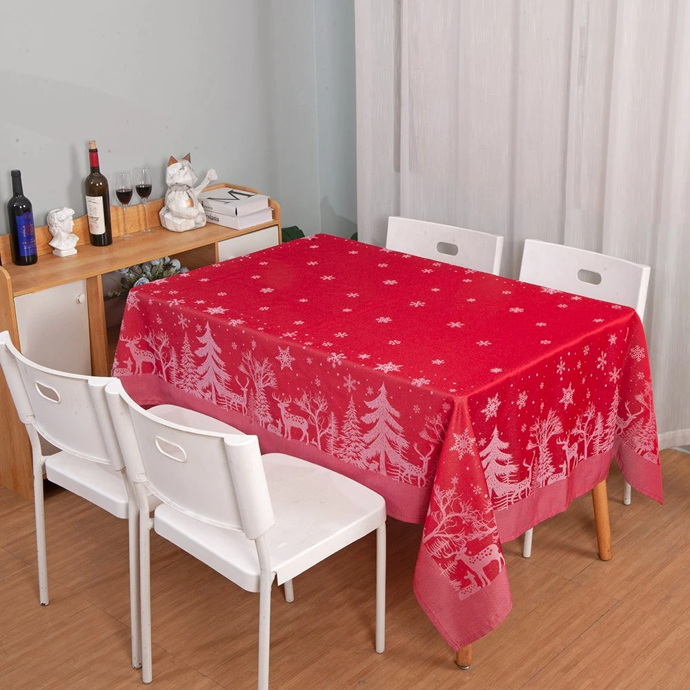 Christmas Design Water Proof Yarn Dyed 100% Polyester Jacquard Tablecloth