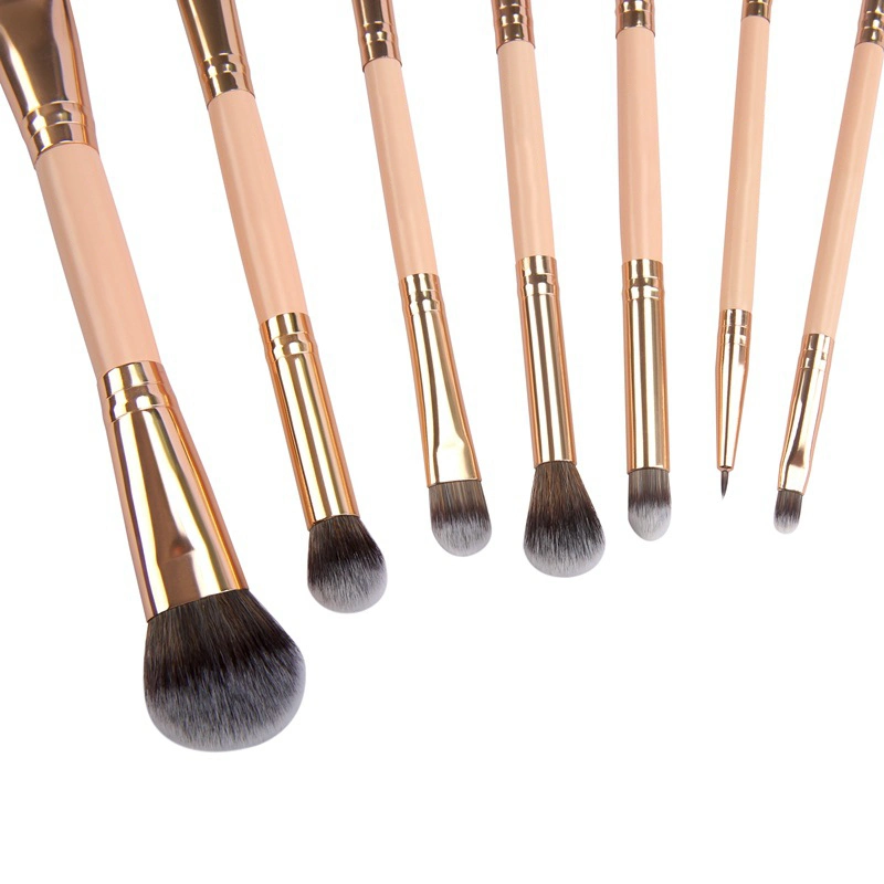 Private Label Dual Ended Makeup Brush Wood Handle 7PCS Double Head Makeup Brush Synthetic Hair Double Ended Makeup Brush