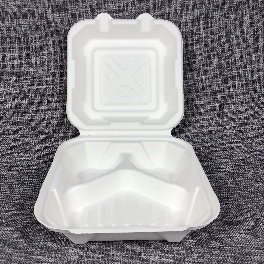 Biodegradable 3 Compartment Bagasse Sugar Cane Paper Pulp Lunch Box