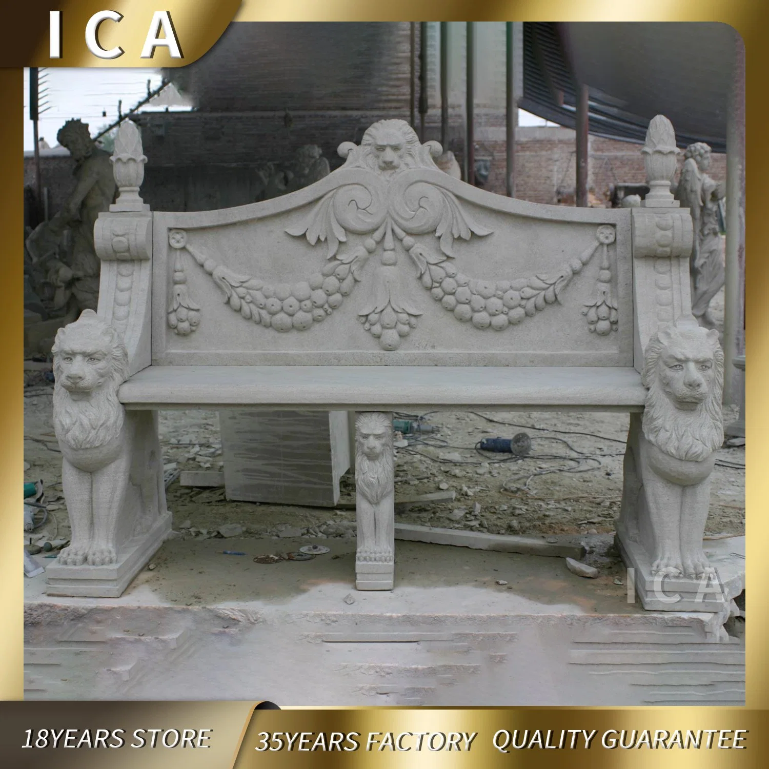 Hand Carved Beautiful White Marble Park Small Bench with Carving