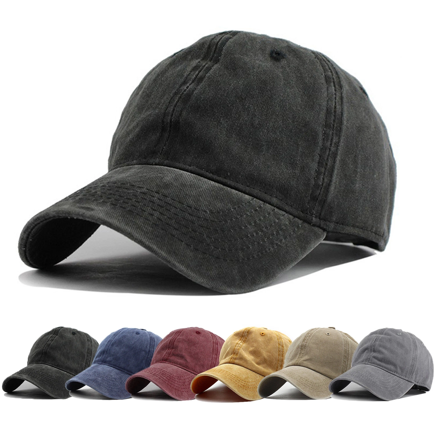 Baseball Cap American Solid Color Light Plate Men's and Women's Duckbill Caps Worn-out Washed Cotton Sun Caps