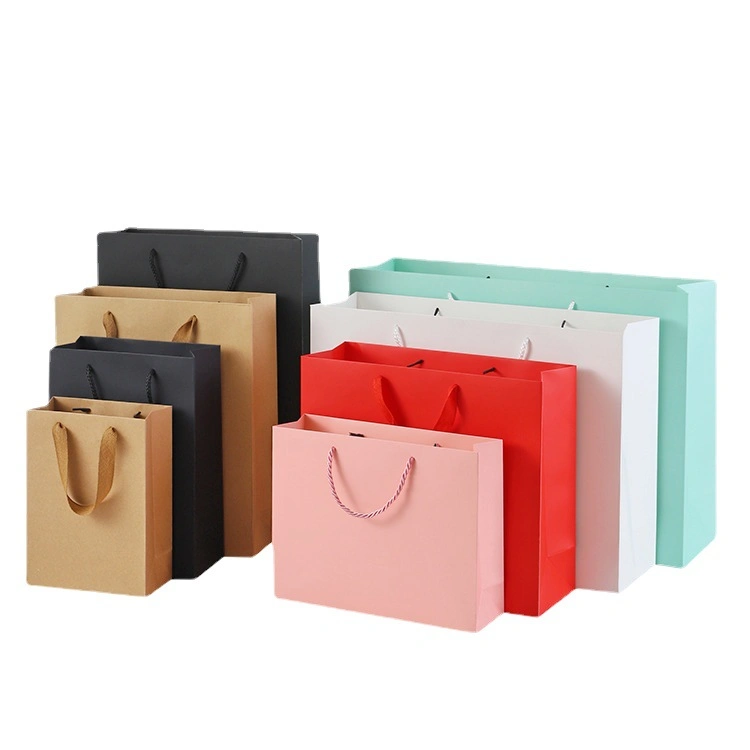 Paper Bag Recyclable Kraft Bags Hard Cardboard Bag with Fabric Ribbon Handles for Boutique