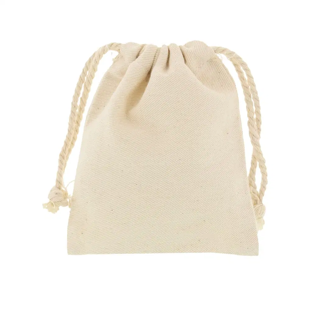 Eco-Friendly Small Organic Cotton Muslin Drawstring Pouch Bag for Jewelry Packaging