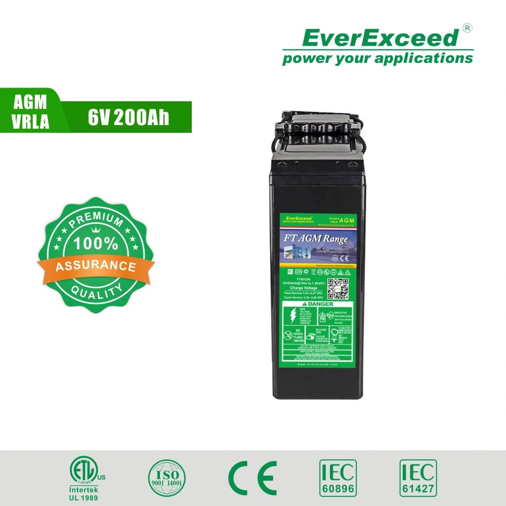 Everlتجاوز 6V 200ah أمامي-Access-Terminal-Slim Gel Battery Telecom Station/Solar-System/Home-Power-Bank/Communication-Equipments