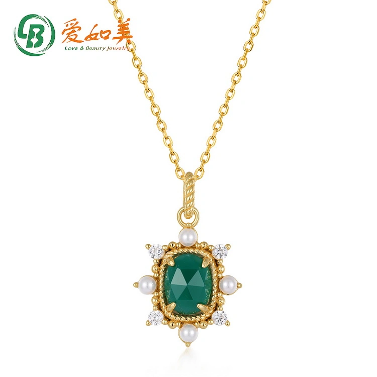 Factory Price Gold Plated Pendant Green Agate Shell Pearl 5A CZ 925 Sterling Silver Women Ladies Jewellery Pendant
