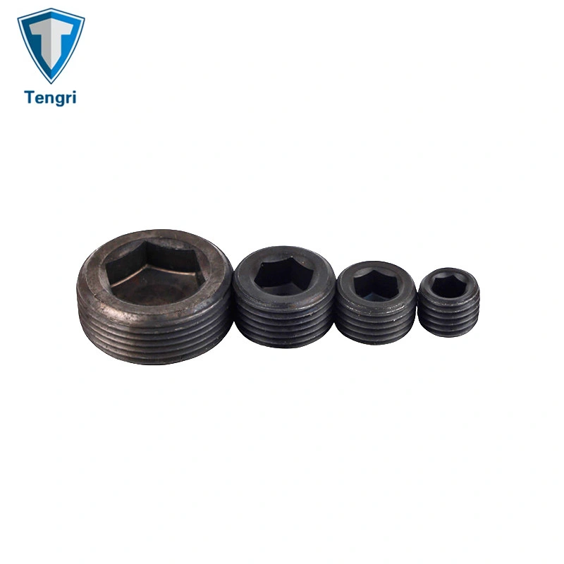 DIN906 Black Oxide Internal Drive Pipe Plugs with Conical Thread Carbon Steel Hexagon Socket Pipe Plug Oil Plugs Screw