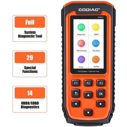 Godiag Gd201 Professional OBDII All-Mhace herramienta completa de diagnóstico del sistema con 29 funciones de restablecimiento de servicio