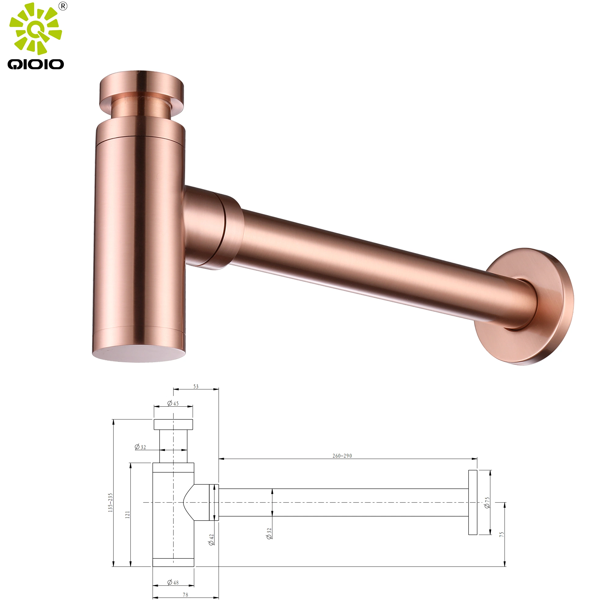 Europe Hot Sell Bathroom Accessory 304 Stainless Steel Color Basin Waste Pipe Drain in Wall Mounted Hidden Drain Tube Trap Siphon Syfon Sifon Siphone