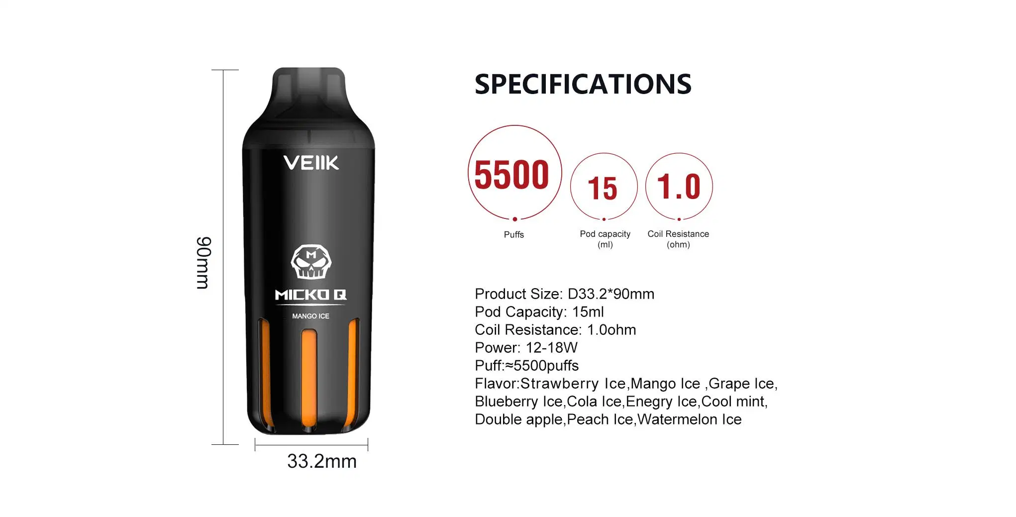 Vape Veik Veik Micko Q 5500puffer الأصلي الذي لا يمكن وضعه في موضع واحد لتجارة الجملة