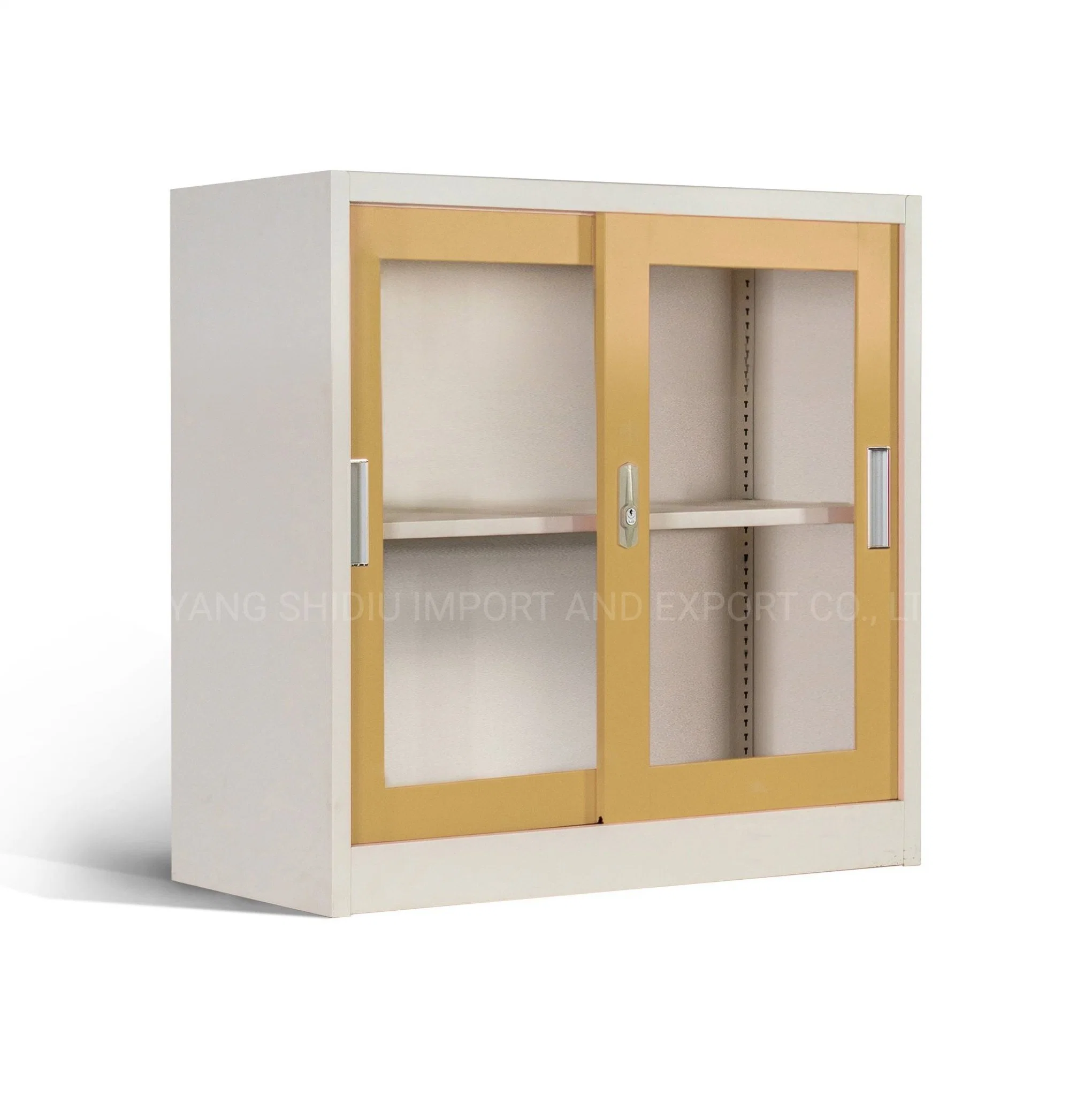 Counter Height Glass Cabinet Clear View Sliding Steel Storage File/Tool Cabinet Furniture Two Door Metal Filing Cupboard