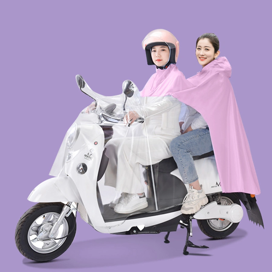 Outdoor Electric Car Motorcycle Adult Double Cycling PU Poncho One Piece Raincoat Cycling Rain Jacket