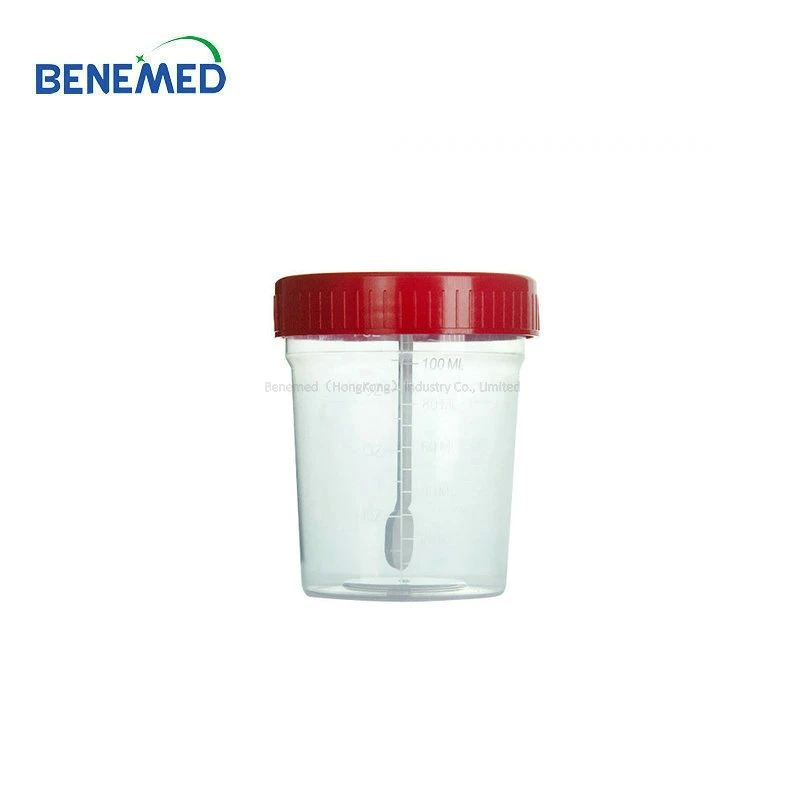 Graduated Plastic Disposable Stool Specimen Cup with Spoon 60ml