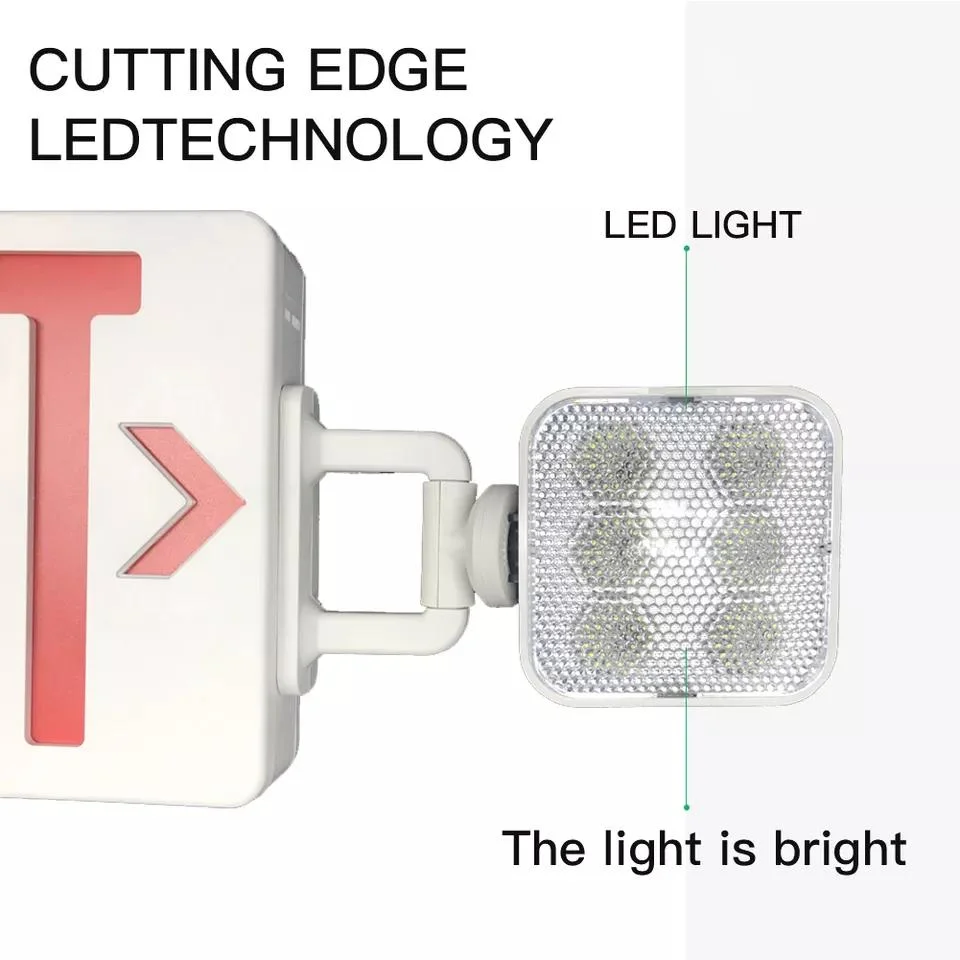 Best Sell Model LED Combo Emergency Exit Light with 2 Adjustable Head Lights 9.6V Nickel Cadmium Battery Emergency Lamp