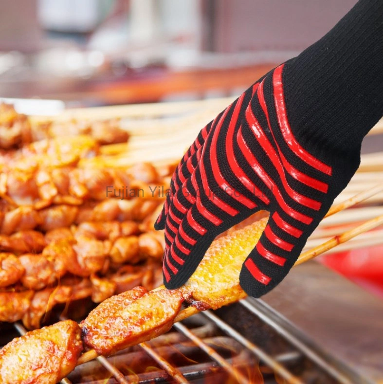 Prueba de fuego profesional de la parrilla de aramida resistentes al calor de silicona para barbacoa Barbacoa de aislamiento del horno de Cocina con guantes para