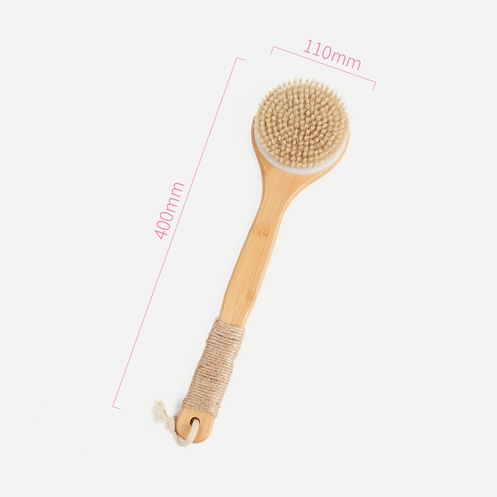 Natural Boar Bristle Long Handle Dry Wet Bath Body Brush Shower Brush Soft Comfortable Bath Body Brush