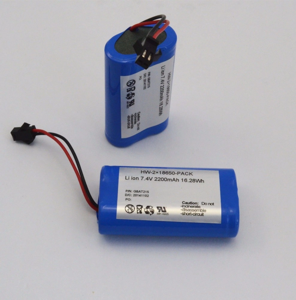 High Quality Rechargeable Li Ion Battery 18650 7.4V 2200mAh Lithium Battery for GPS Tracking