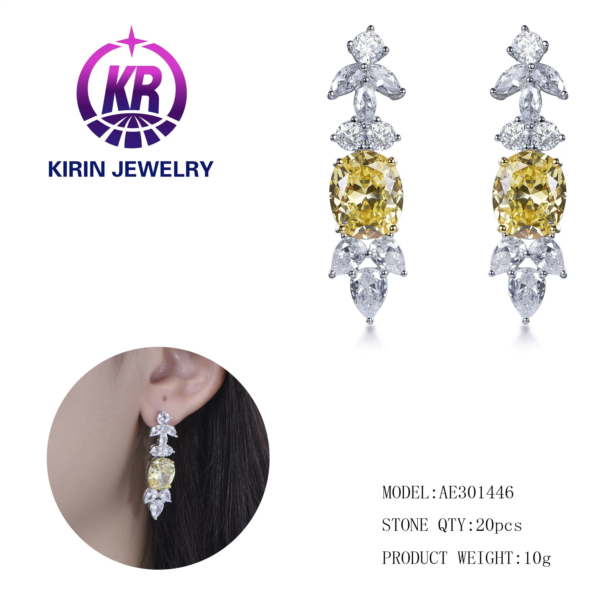 Kirin Jewelry Wholesale/Supplier Bridal Accessory Fashion Jewelry European Flower 925 Sterling Silver Earrings for Women Ladies Drop Diamond Earrings
