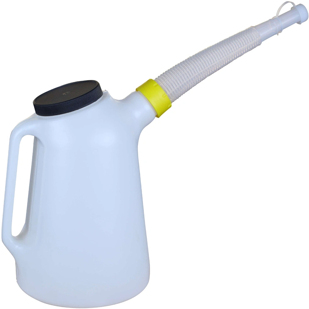 5 Litres Plastic Pouring Pitcher Natural Polyethylene (HDPE) Oil Measuring Jug with Flexible Hose