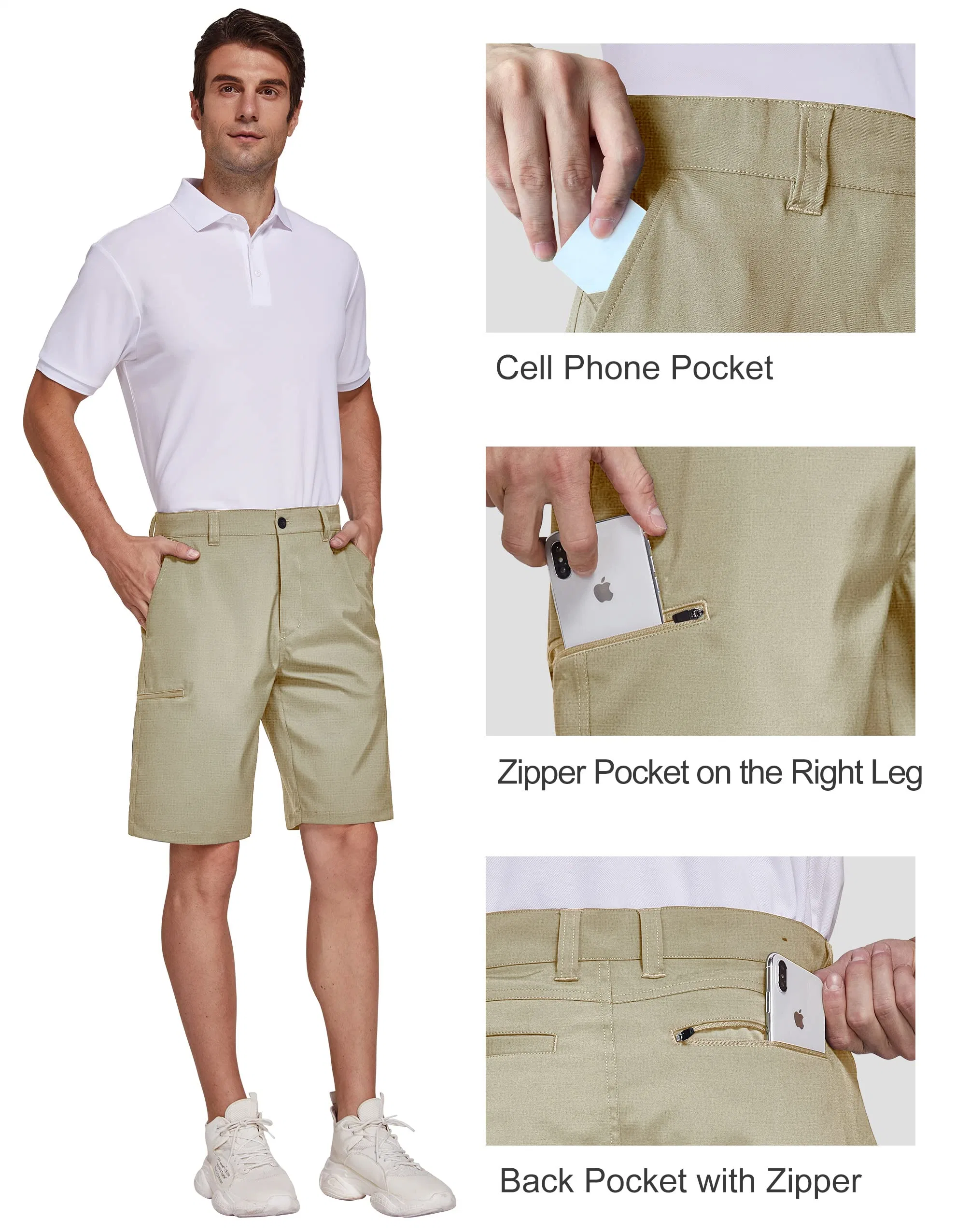 Khaki Shorts Custom Golf Hybrid Dress Shorts Casual Chino Stretch Flat Front Lightweight Quick Dry Shorts with Pockets