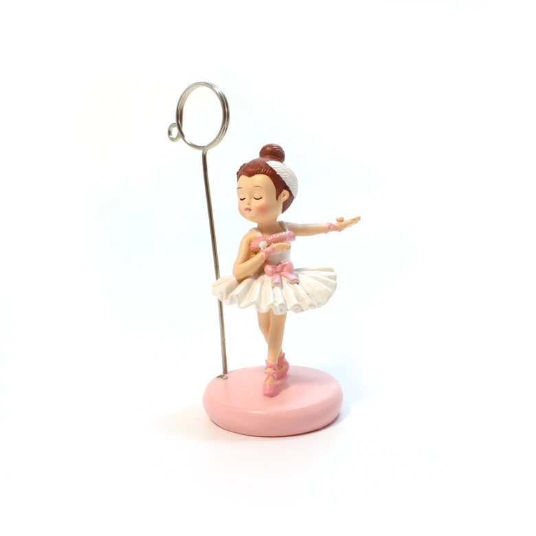 Amazing Resin Ballet Girl Figurine with Pink Costume Photo Message Card Clip for Office, Tabletop