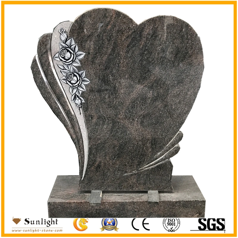 Muti Color Red Granite Headstone Funeral Tombstone with Carved Flower Tree