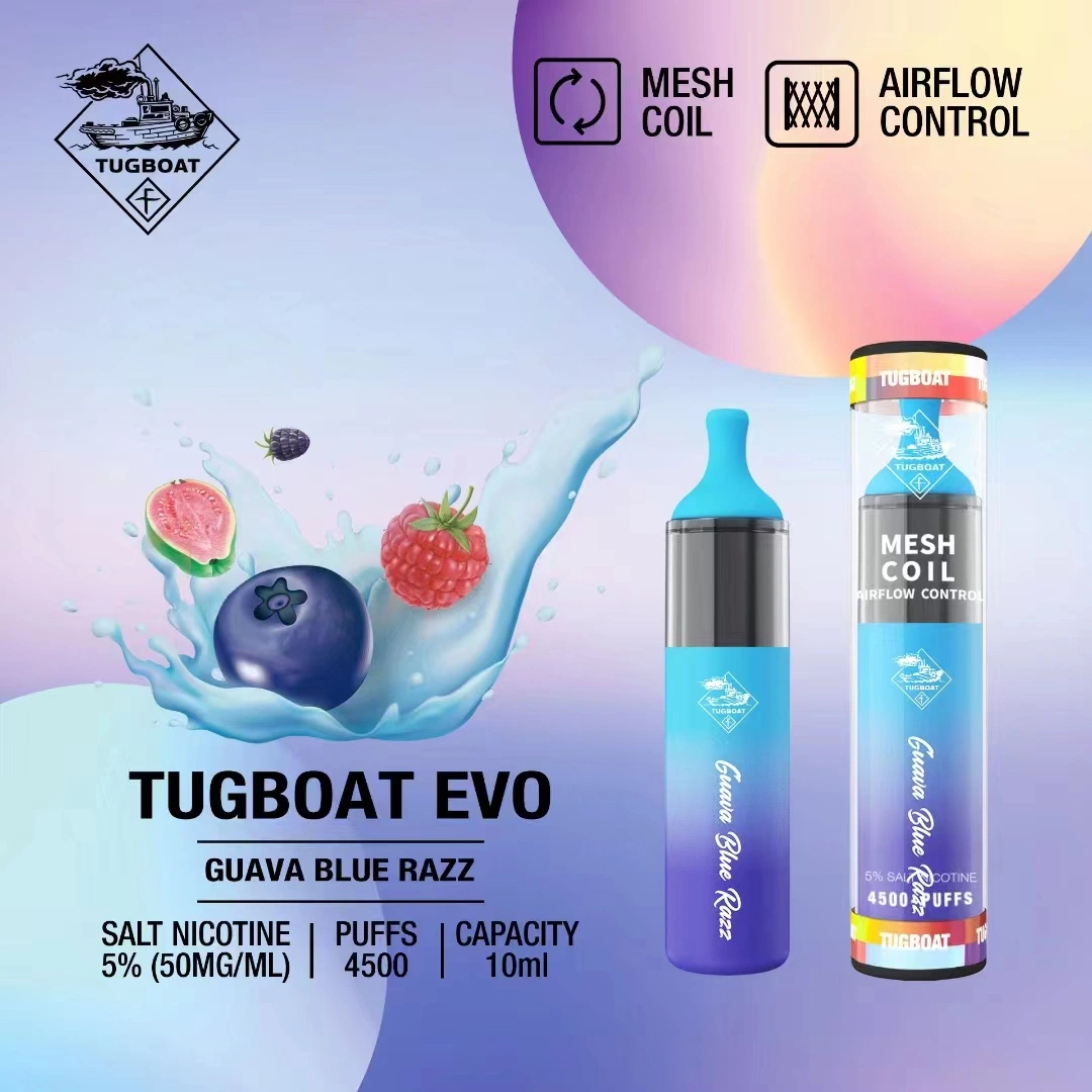 Personalisiere Tugboat Evo 4500 Puffs LED-Leuchten Akku-Stift Vape 850mAh Vaporizer 10ml vorgefülltes Gerät Geschmack