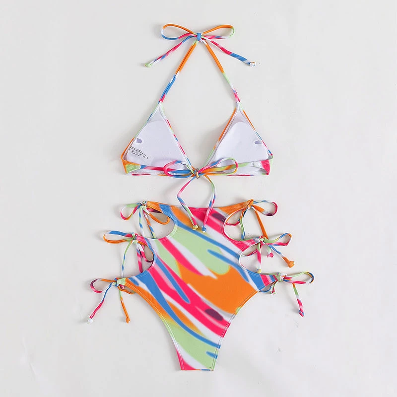 Mujeres 2PC Set Tie Dye Bañador de baño ropa interior hollow Out Bikini