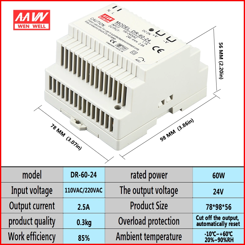 Dr-60-24 60W24VDC2.5A LED DC DIN-Rail Switching Power Supply