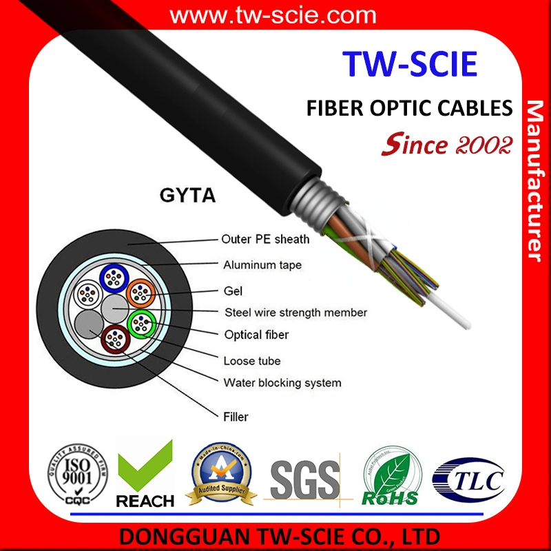 Cable CATV 12/24 Núcleo de fibra óptica monomodo para el uso de conducto GYTA