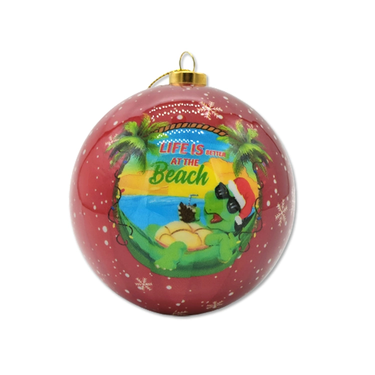 Custom Printing Árvore de Natal decoração Loja de recordações Sea Turtle Beach Bola de Natal em espuma de 8 cm