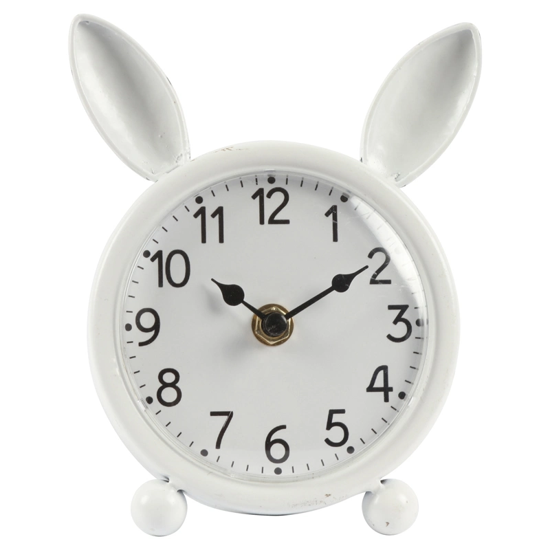 White Color Rabbit Shape Iron Table Clock for Home Decor, Promotional Clock, Desk Clock, Kids Clock, Rabbit Table Clock