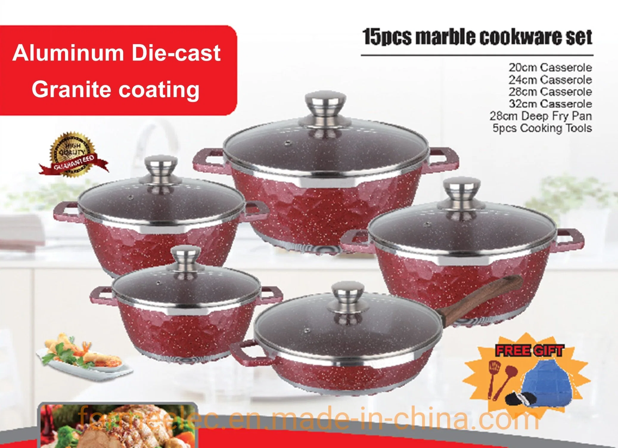 Stewpot 10pcs conjunto de utensilios de cocina cazuela de aluminio de recubrimiento cerámico granito menaje de cocina