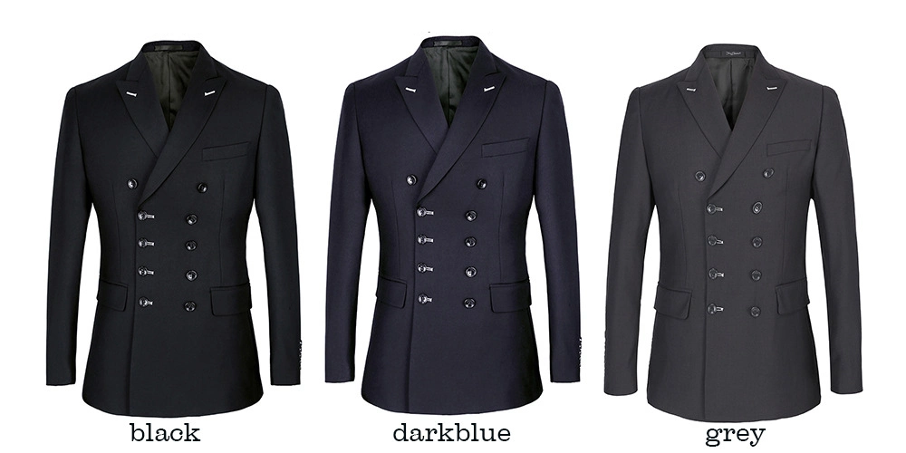 Double-Breasted Dark-Blue Men's Professional Business Suits