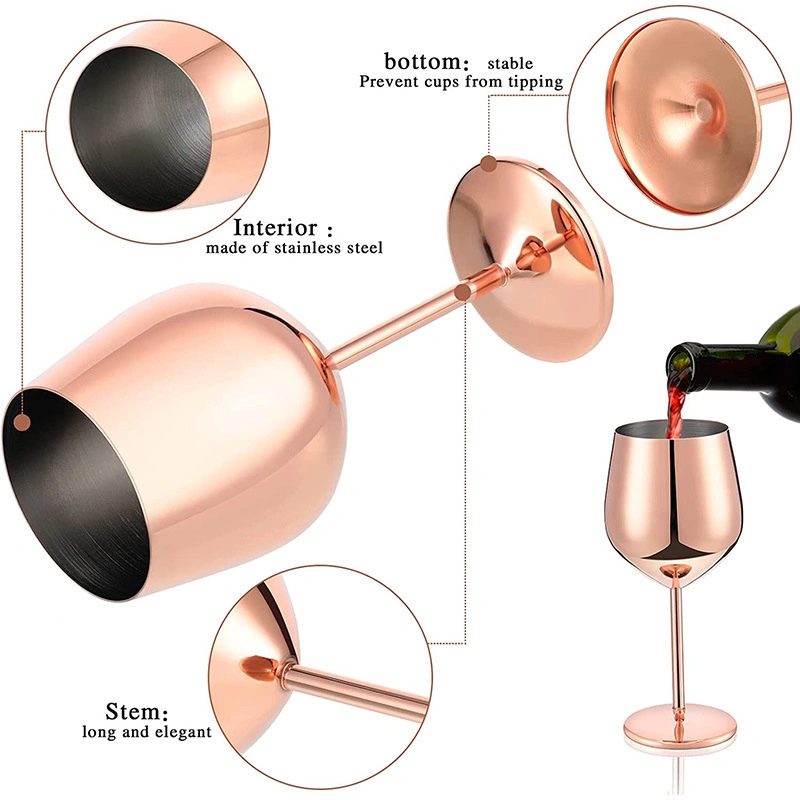 Wholesale/Supplier High quality/High cost performance Party Champagne Glasses Rose Gold Metal Cup Large Goblet Wine Glass