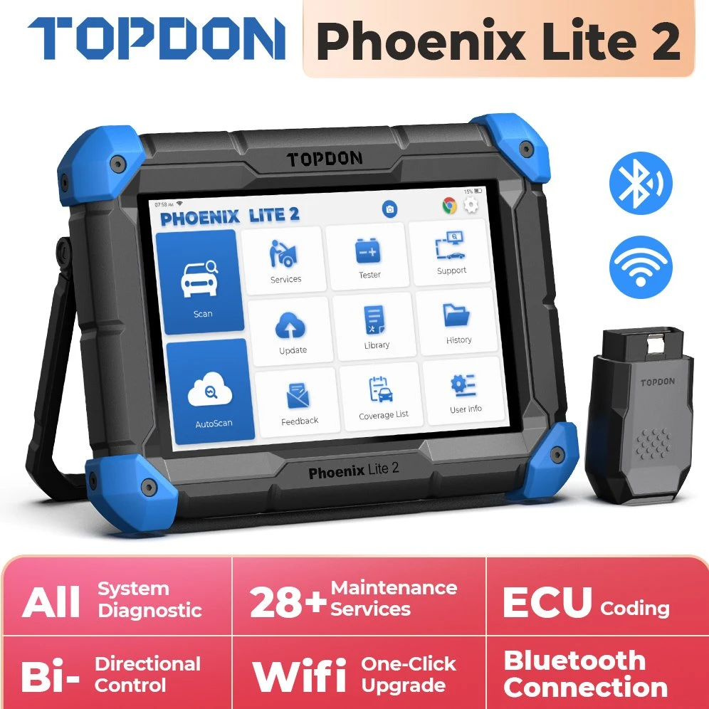 Topdon EU USA America Stock Phoenix Lite2 Professional Smart 2 Year Free Update OBD2 Scanner ECU Coding Online All Full System Auto Diagnostic Tool for Cars