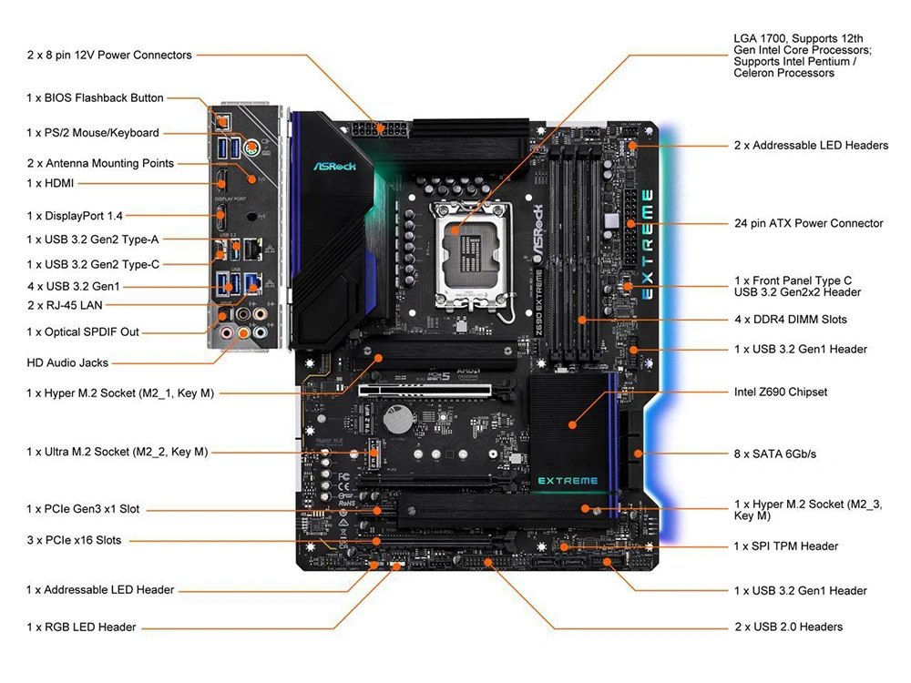 Asrock Z690 Extreme LGA 1700 Intel Z690 SATA 6 GB/S DDR4 Motherboard ATX Intel