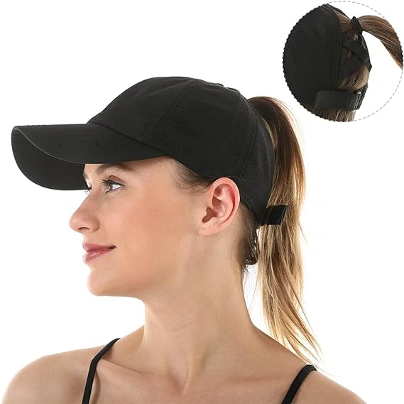 Womens Criss Cross Ponytail Baseball Cap Adjustable High Messy Bun Ponycap Quick Drying Hat