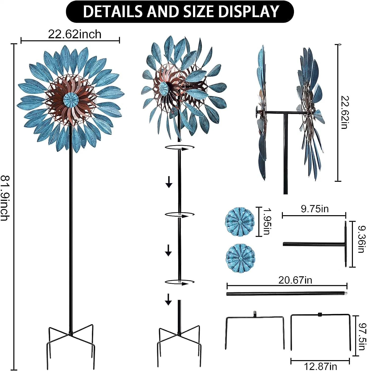 Outdoor Metal Windmill Yard Spinners Large 84 in Height 22 in Wind Spinner