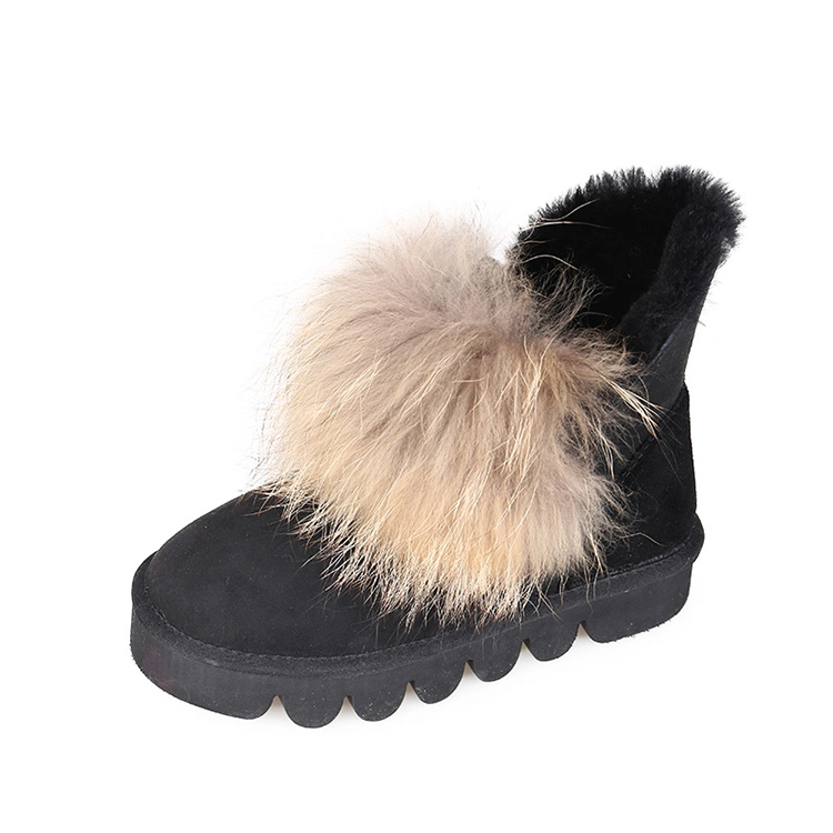 Venta caliente nuevo diseño de las mujeres Frenesí Raccoon invierno botas de piel al aire libre