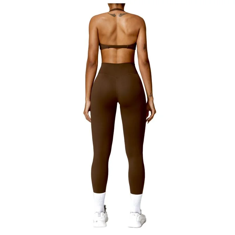 Conjuntos de ioga de costas de nylon spandex de nylon de inverno com costas de beleza Quick Dry Treino de fitness sutiã de desporto de running exterior e calças para mulher