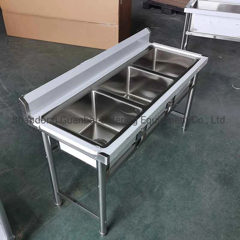 Commercial Catering Equipment Triple Bowl Sink Stainless Steel Kitchen Washing Sink for Hotel and Restaurant