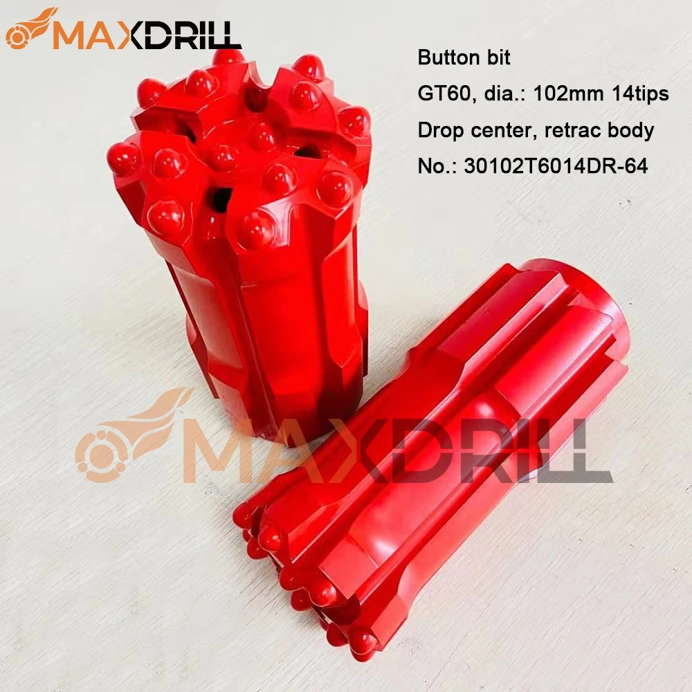 Maxdrill Gt60 102 mm Button Bit Drop Center Retrac Body for Mining