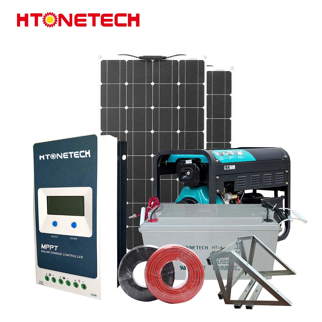 Htonetech Complete 10kilowatt off Grid Solar System Factory China 8kw 10kw 24kw 36V 230W Mono Solar Module 8500W Diesel Generator Hybrid Solar Plant