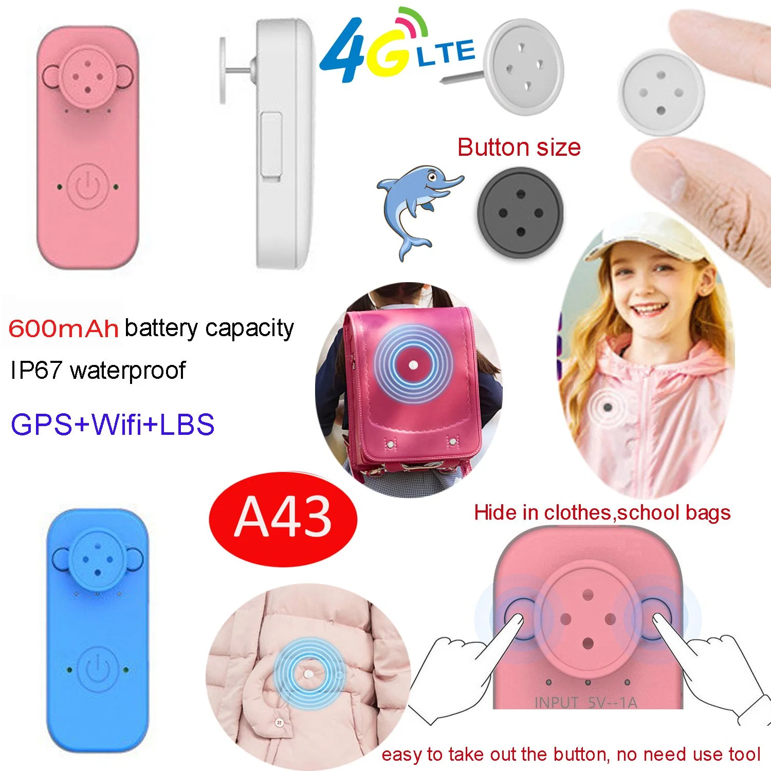 Hot Selling 4G IP67 Waterproof Mini Portable Smart GPS Tracking device with Remote safety Monitoring A43