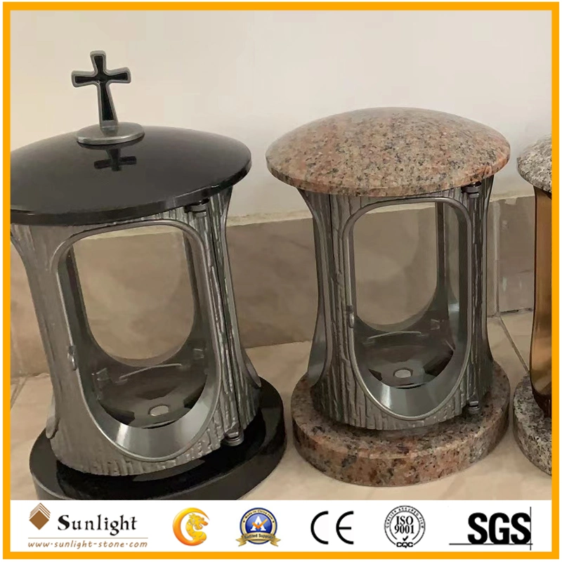 Cemetery Funeral Granite Stone Carved Garden Lamps Tombstone Lights Grave Lantern for Sale