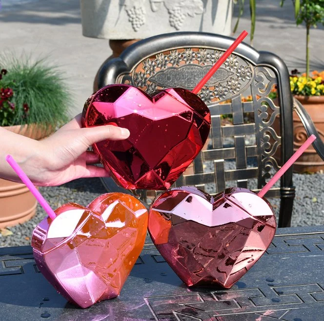 Valentinstag Kunststoff Herz Form Wasser Trinken Stroh Saft Tasse